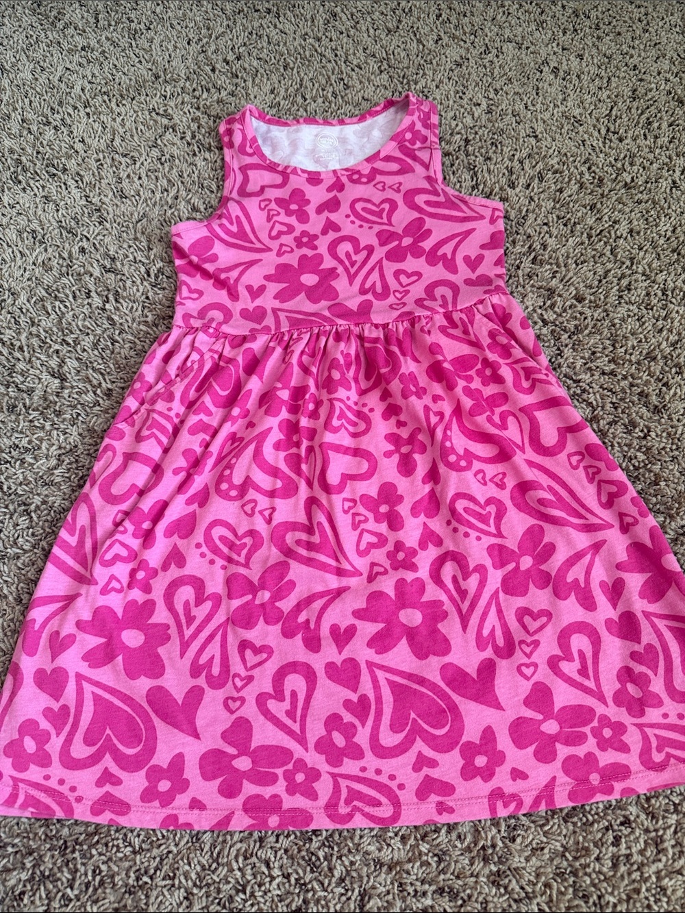 wonder nation Hot Pink Floral & Heart Print Sleeveless Dress